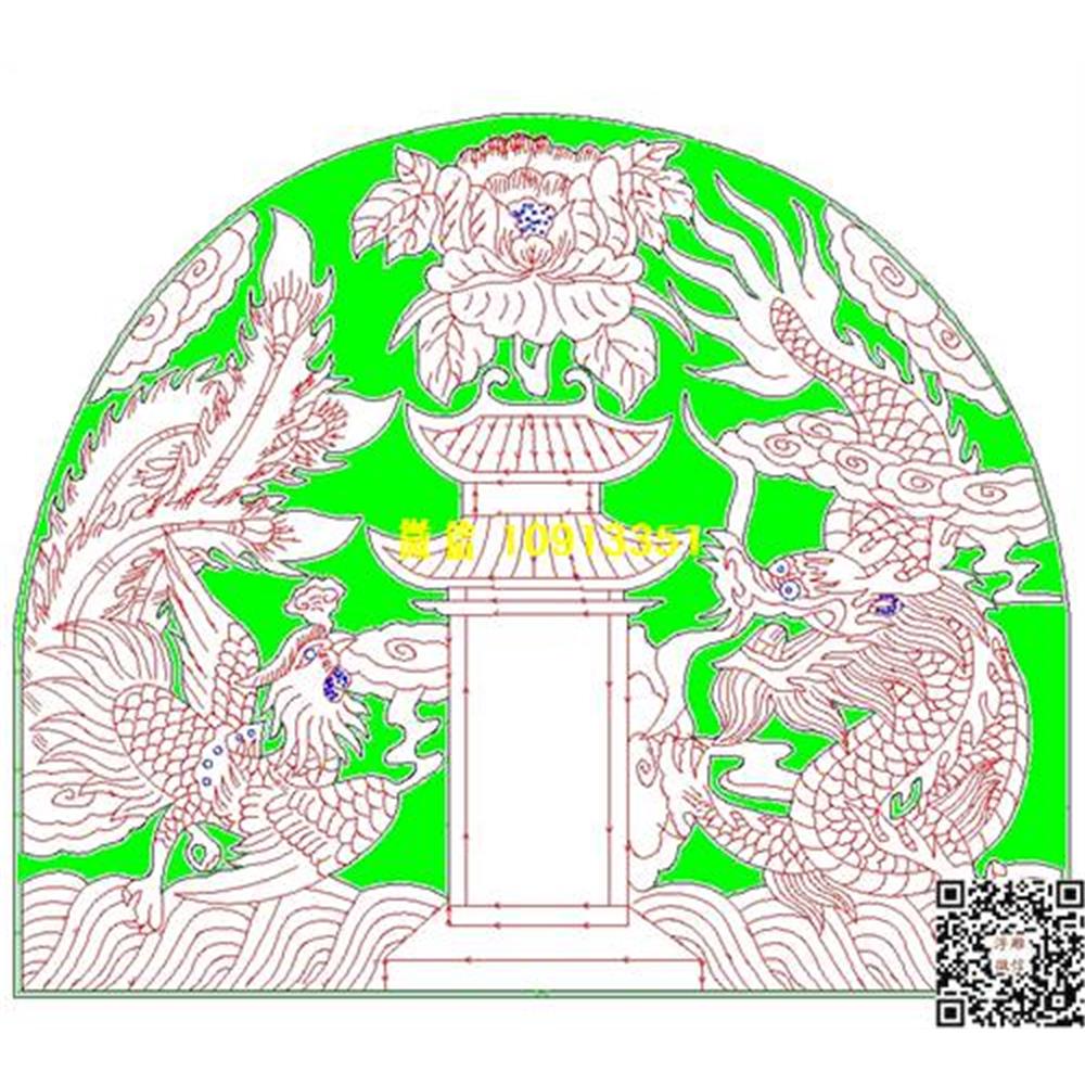 精雕图54龙凤墓碑碑头线雕图线条图单线铣底图_电脑雕刻plt文泰矢量图精雕图浮雕图